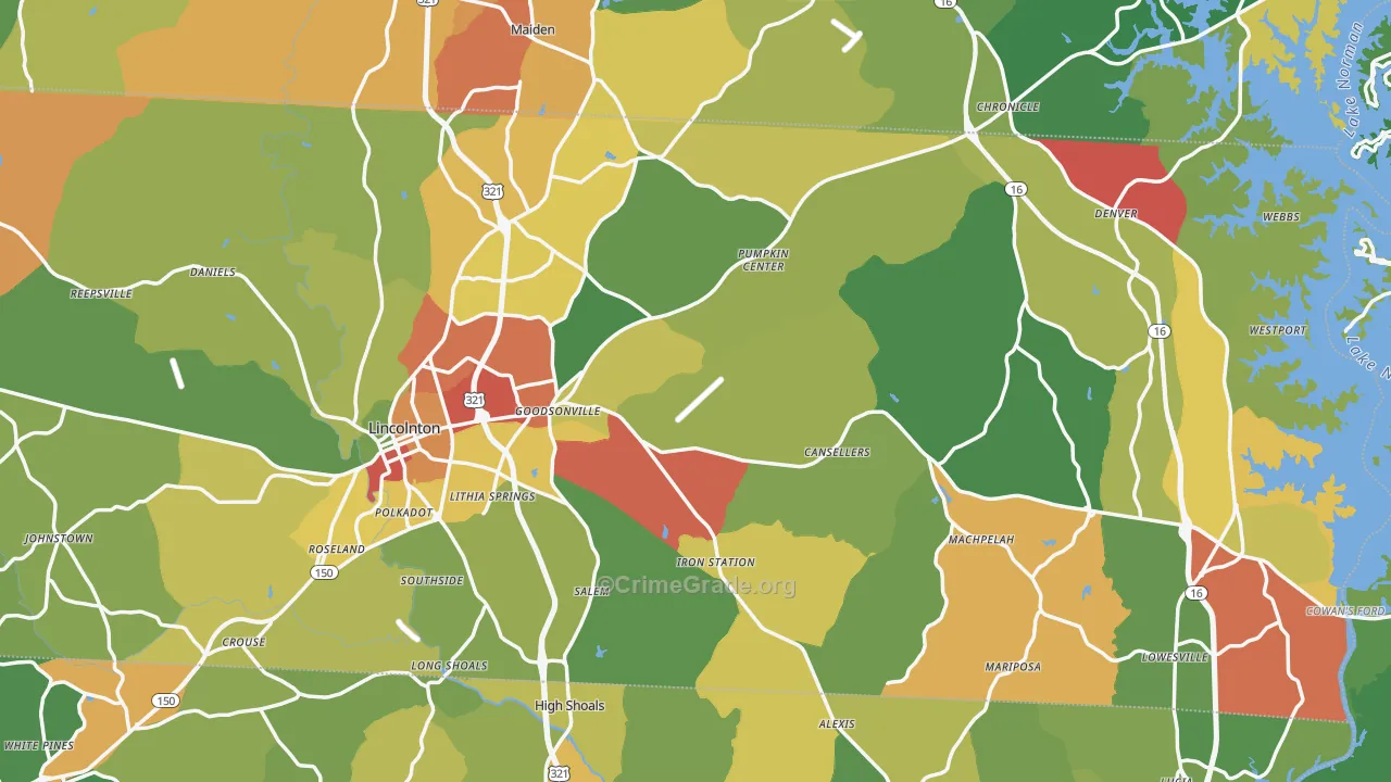 Lincoln County, NC Map of Theft Rates
