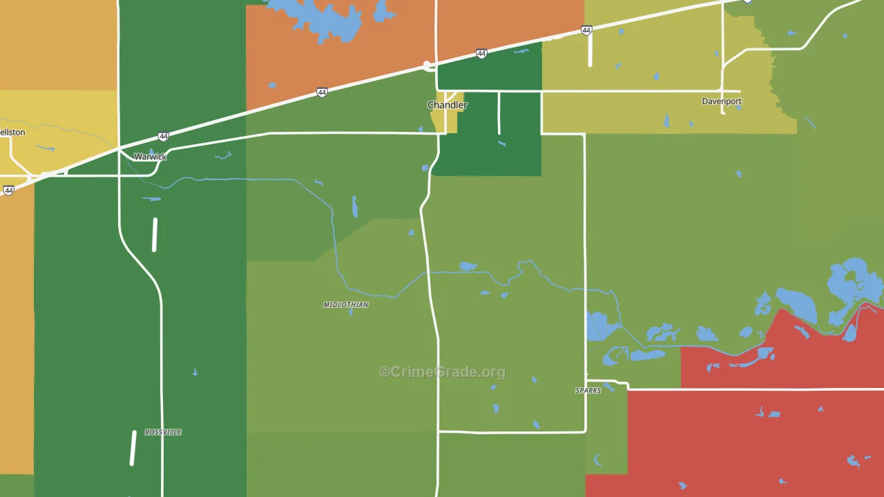 Lincoln County, OK Map of Theft Rates