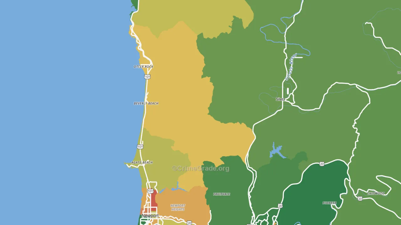 Lincoln County, OR Map of Theft Rates