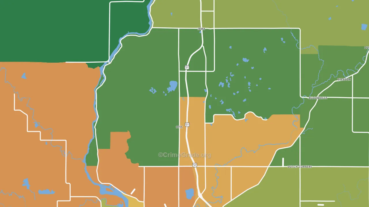 Lincoln County, WI Map of Theft Rates