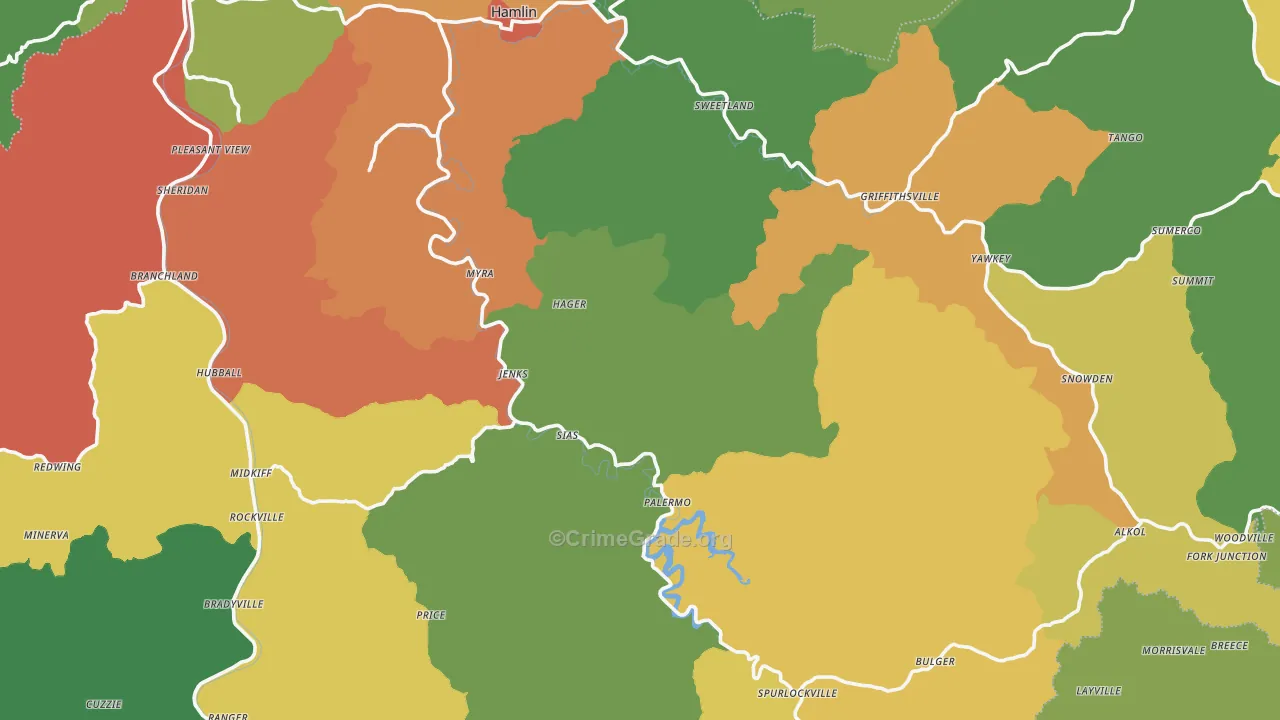 Lincoln County, WV Map of Theft Rates