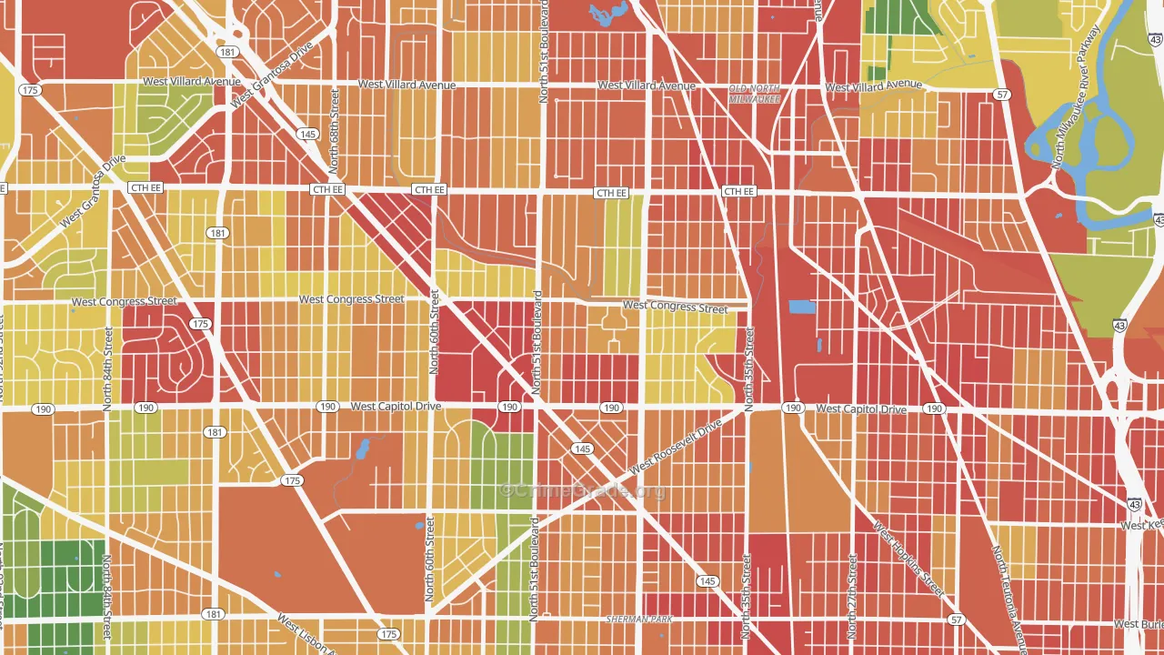 Lincoln Creek, Milwaukee, WI Map of Theft Rates