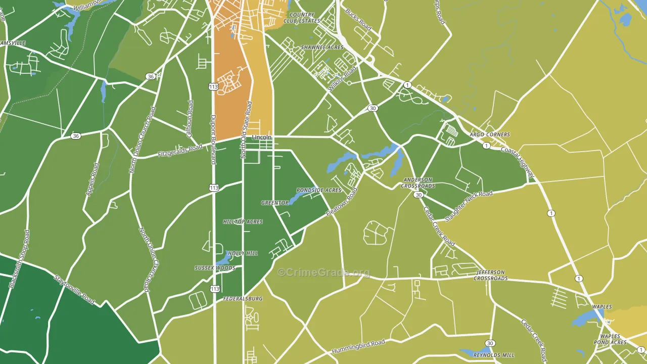 Lincoln, DE Map of Theft Rates