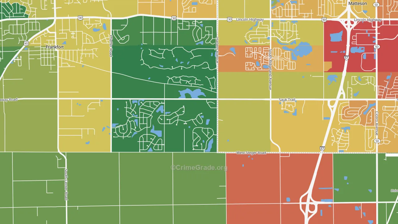 Lincoln Estates, IL Map of Theft Rates