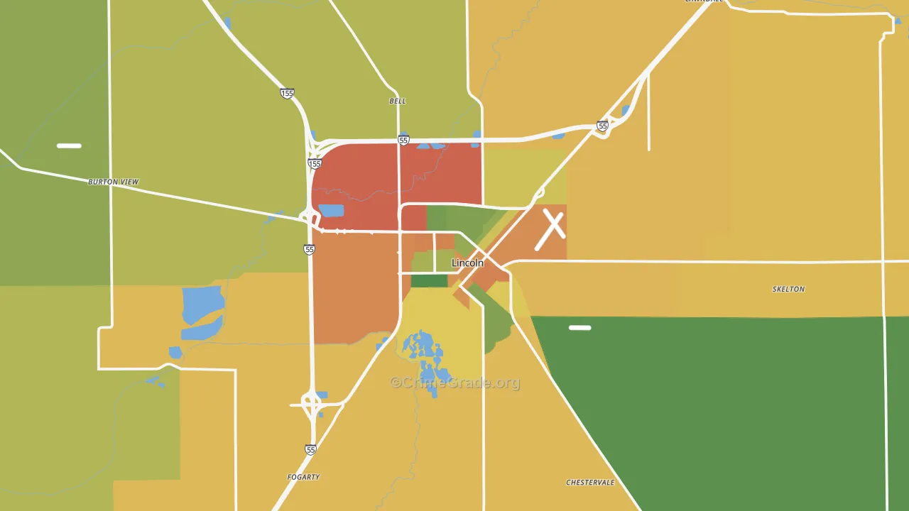 Lincoln, IL Map of Theft Rates