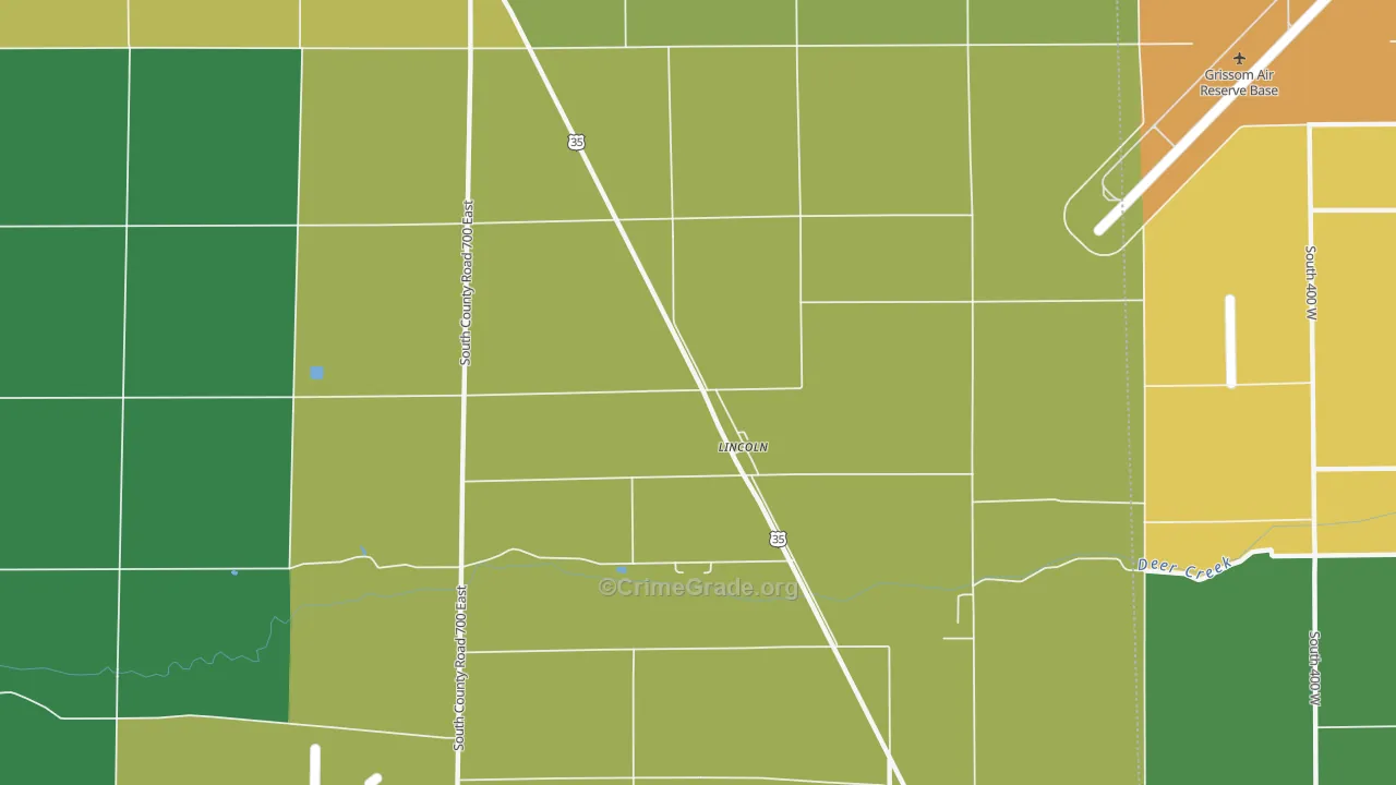 Lincoln, IN Map of Theft Rates