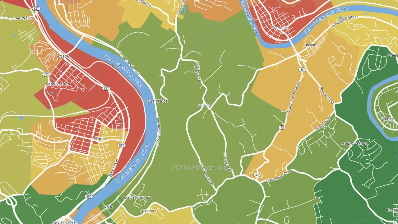 Lincoln, PA Map of Theft Rates