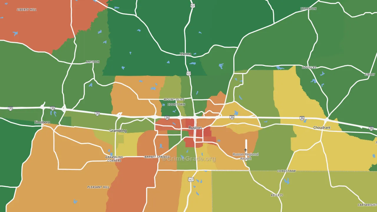Lincoln Parish, LA Map of Theft Rates