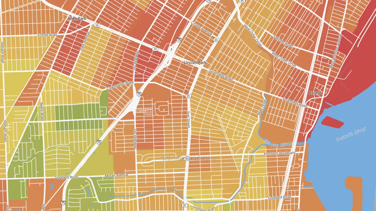 Lincoln Park, MI Map of Theft Rates