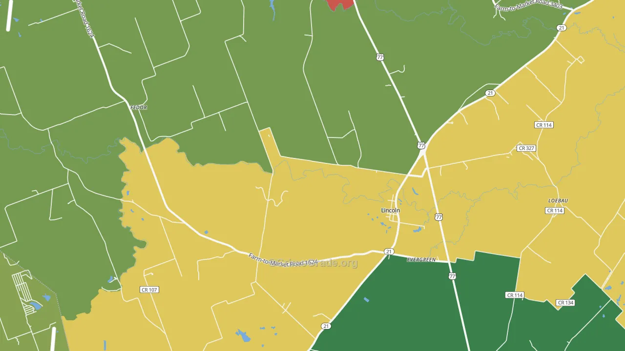 Lincoln, TX Map of Theft Rates