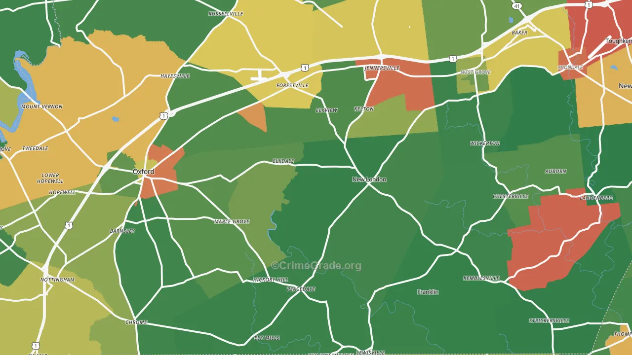 Lincoln University, PA Map of Theft Rates