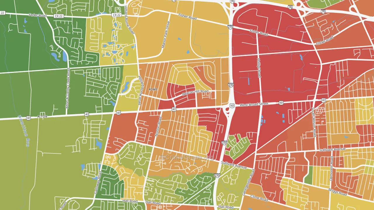 Lincoln Village, OH Map of Theft Rates