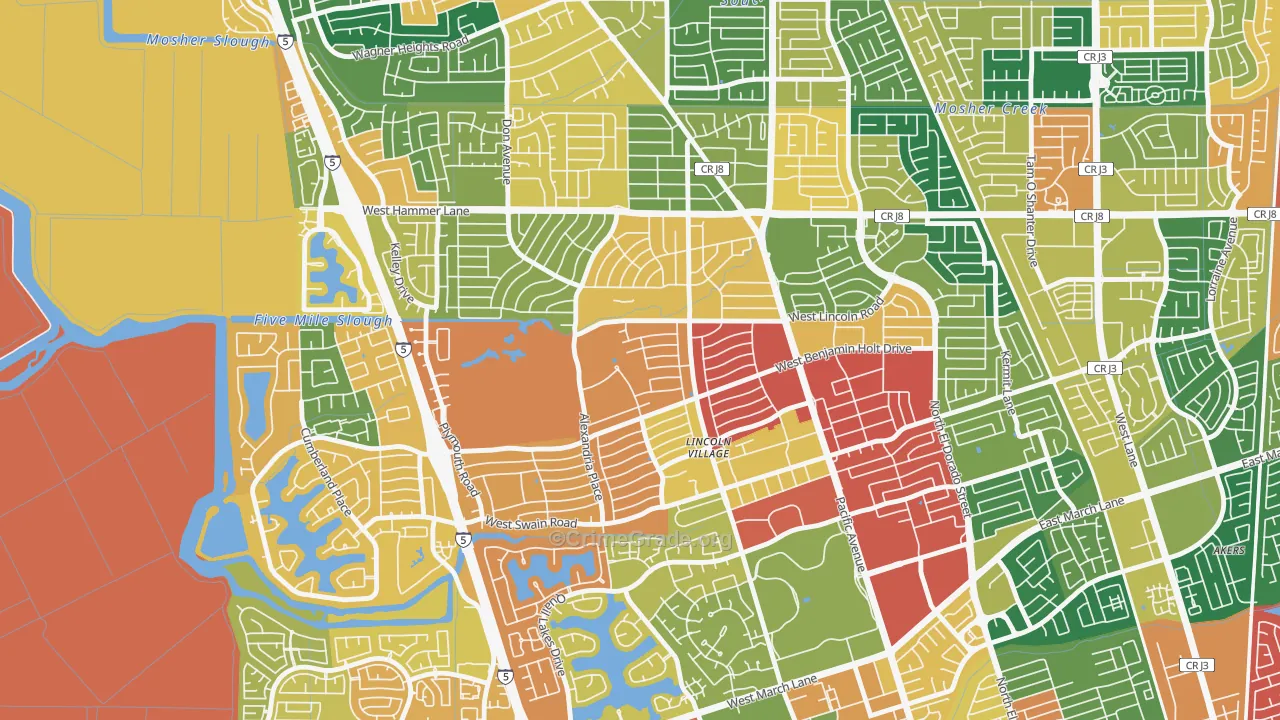 Lincoln Village Proper, Stockton, CA Map of Theft Rates