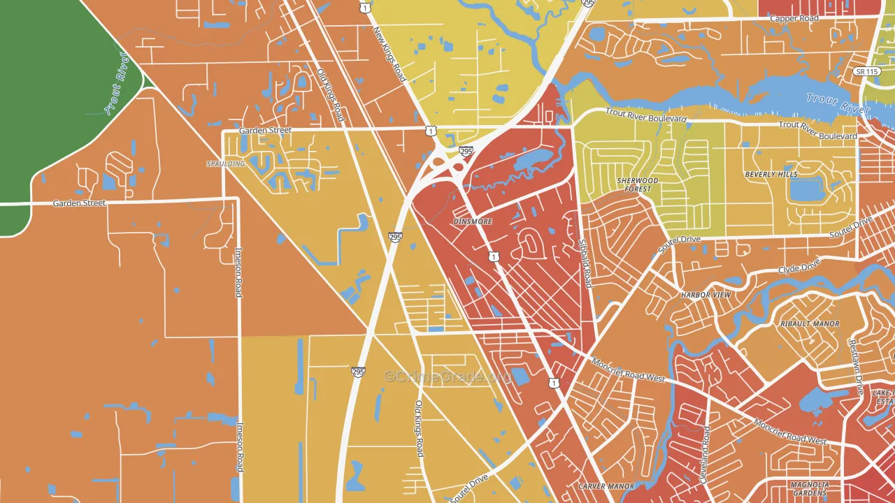 Lincoln Villas, Jacksonville, FL Map of Theft Rates