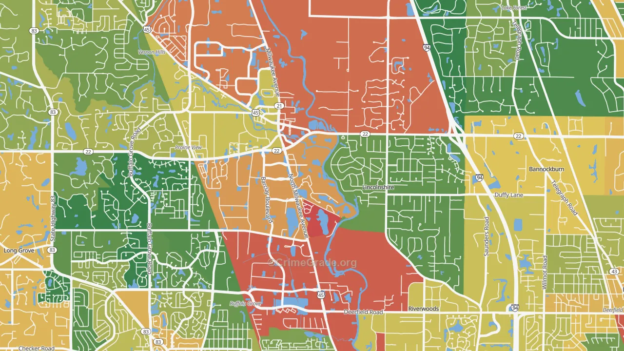 Lincolnshire, IL Map of Theft Rates