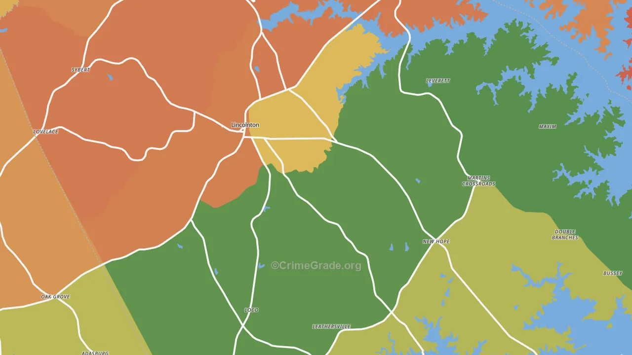 Lincolnton, GA Map of Theft Rates