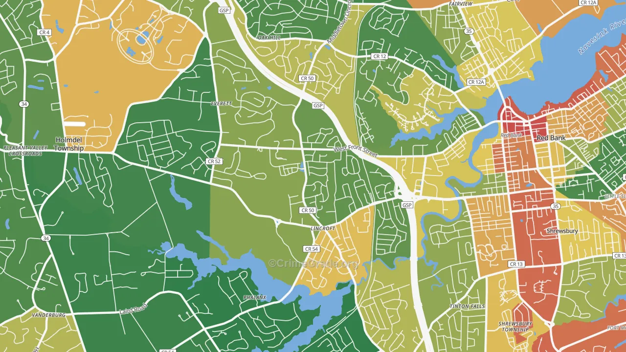 Lincroft, NJ Map of Theft Rates