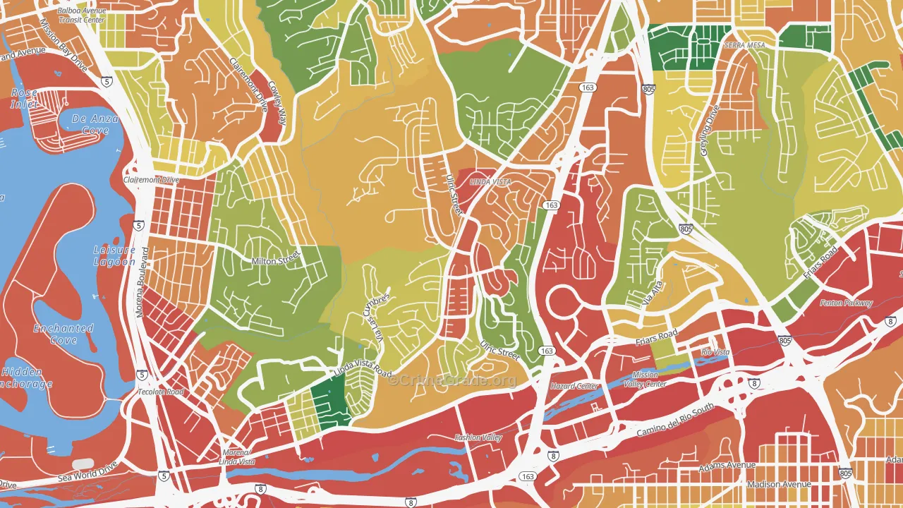 Linda Vista, San Diego, CA Map of Theft Rates