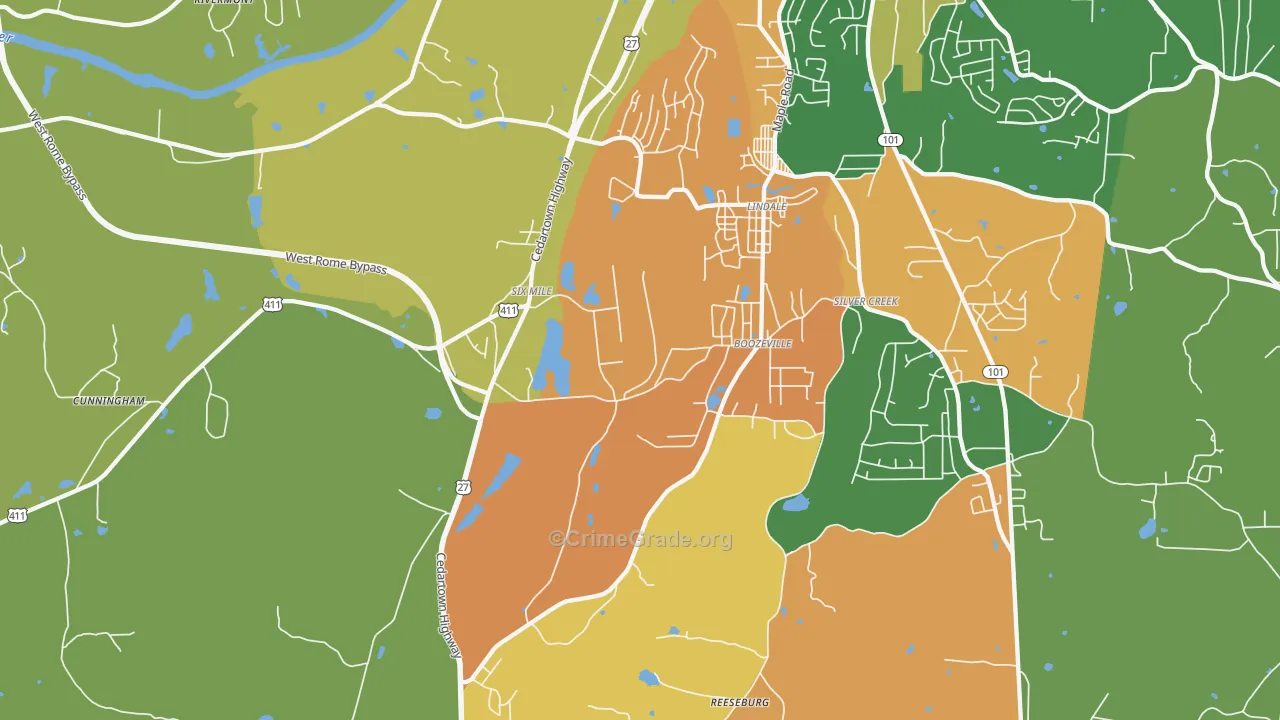Lindale, GA Map of Theft Rates