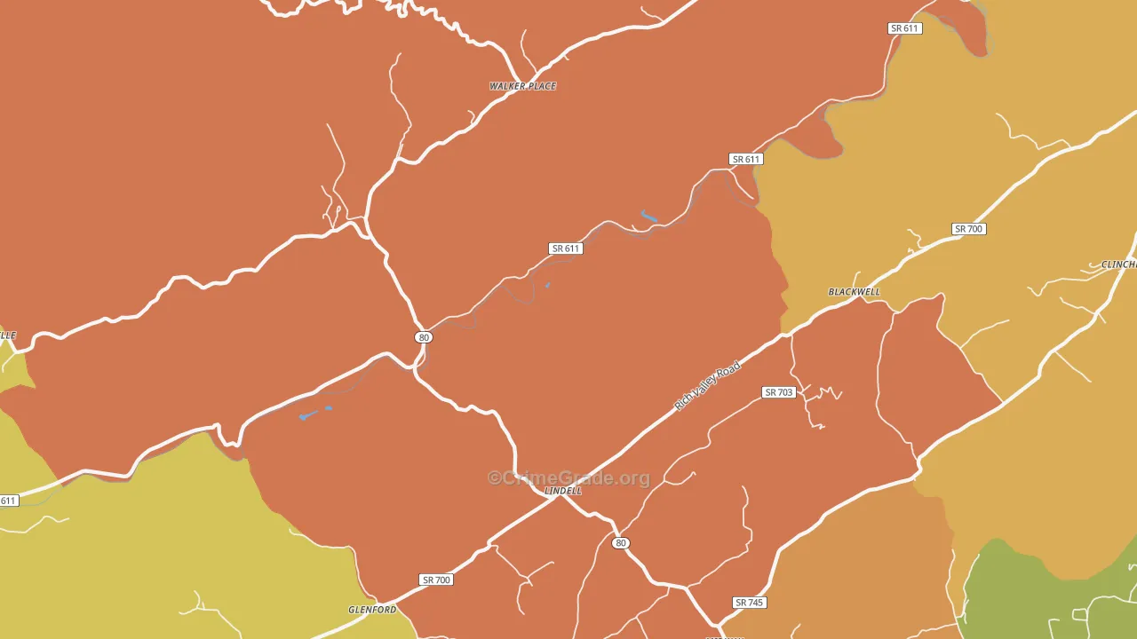 Lindell, VA Map of Theft Rates