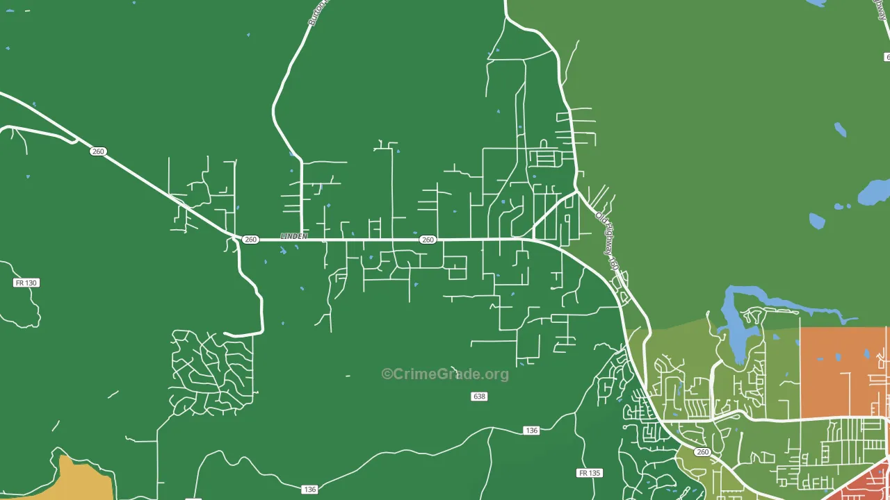 Linden, AZ Map of Theft Rates