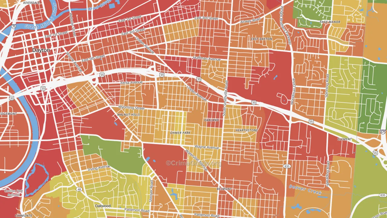 Linden Heights, Dayton, OH Map of Theft Rates