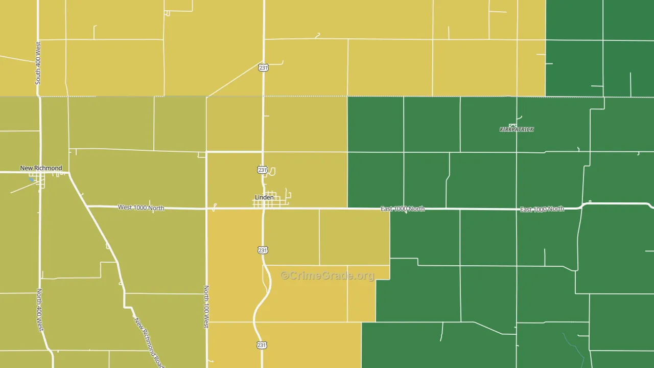 Linden, IN Map of Theft Rates