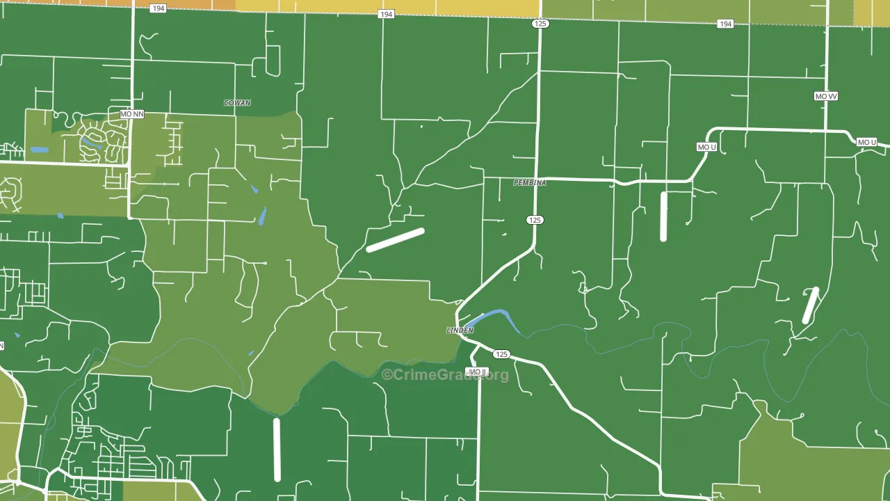 Linden, MO Map of Theft Rates