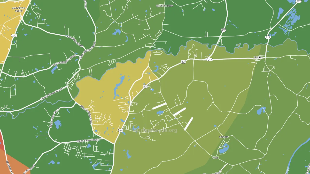 Linden, NC Map of Theft Rates