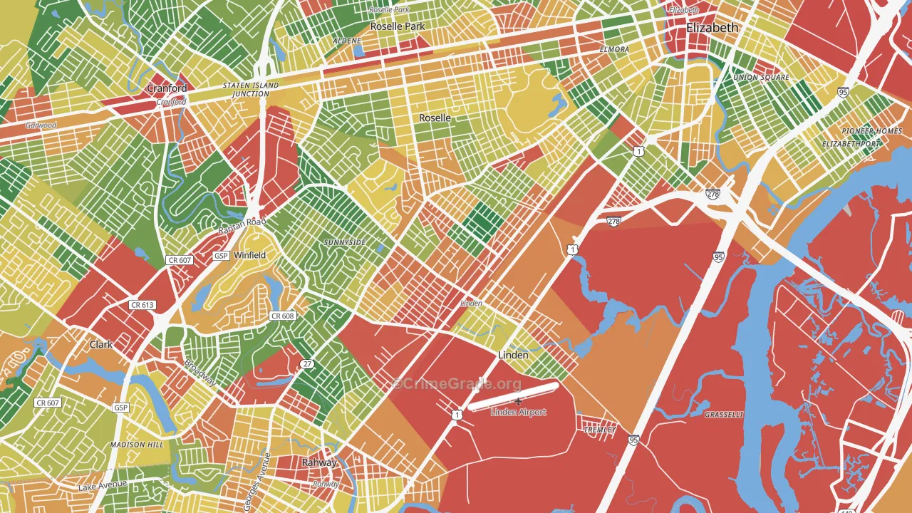 Linden, NJ Map of Theft Rates