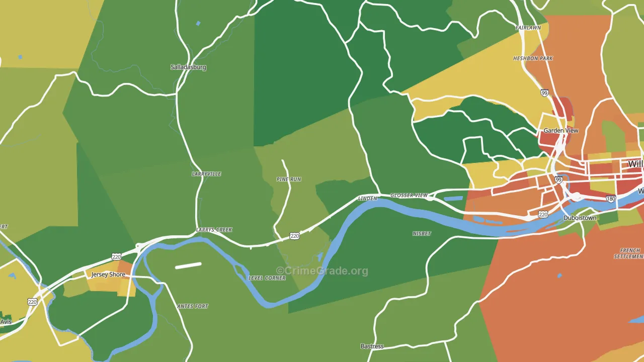 Linden, PA Map of Theft Rates
