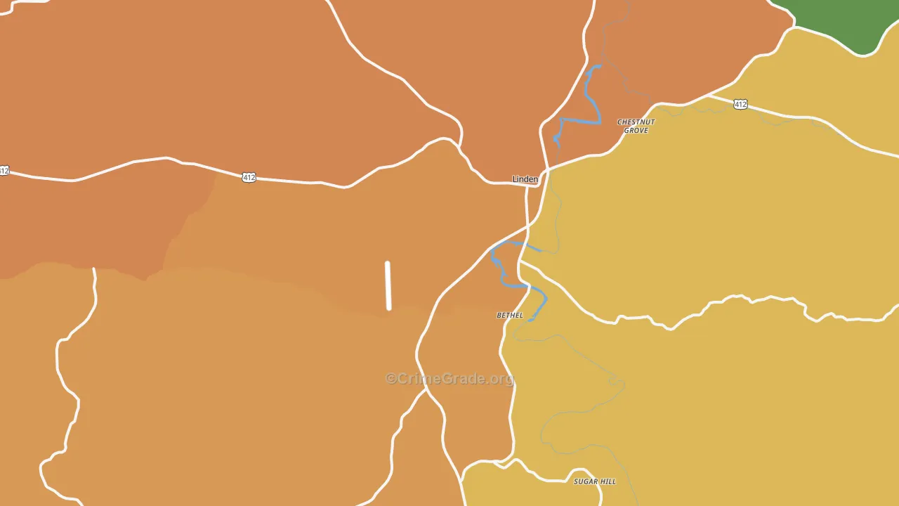 Linden, TN Map of Theft Rates