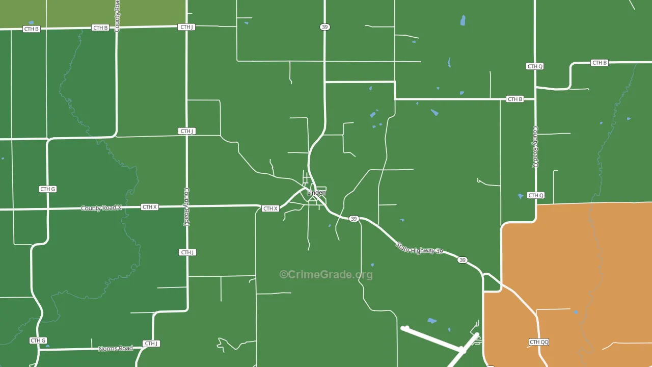 Linden, WI Map of Theft Rates