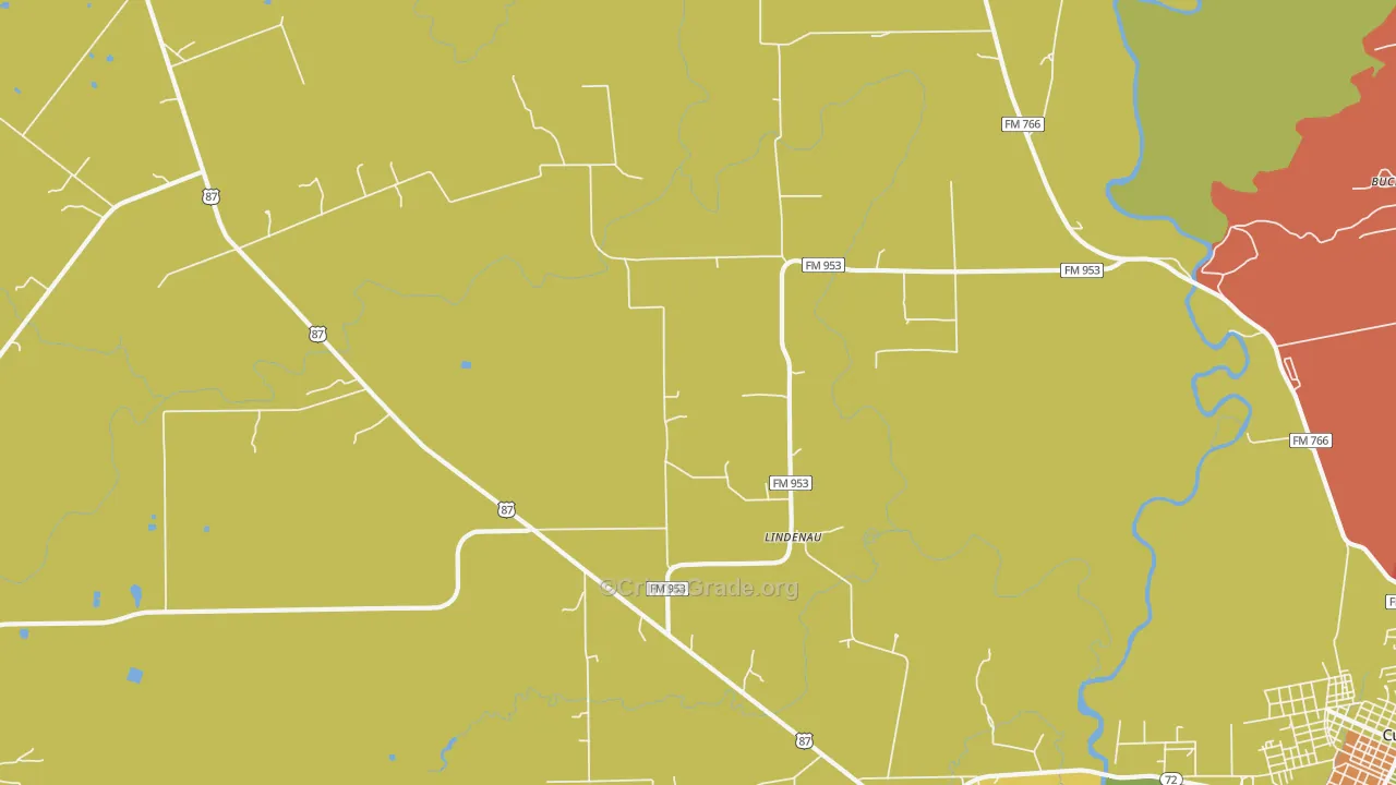 Lindenau, TX Map of Theft Rates