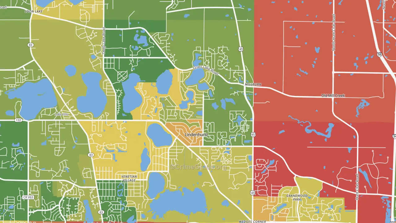 Lindenhurst, IL Map of Theft Rates