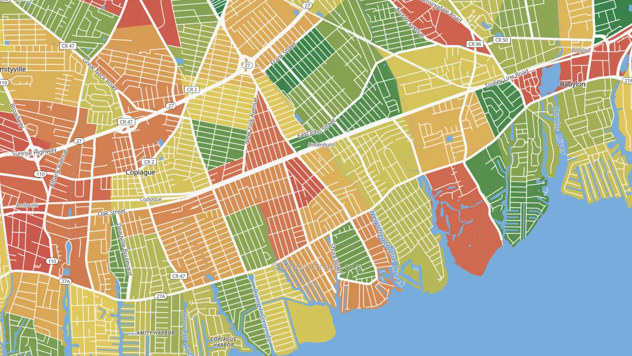 Lindenhurst, NY Map of Theft Rates