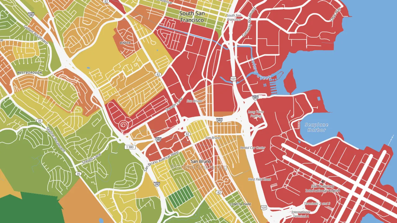 Lindenville, South San Francisco, CA Map of Theft Rates