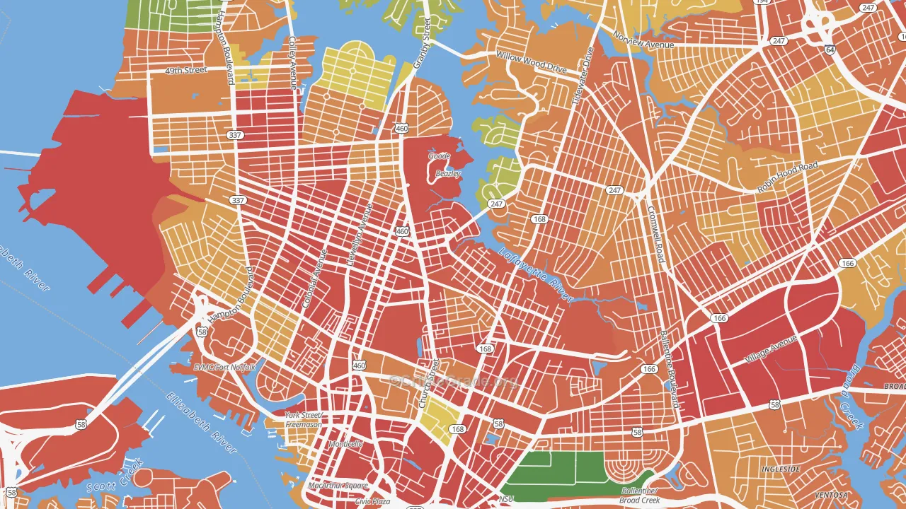 Lindenwood, Norfolk, VA Map of Theft Rates