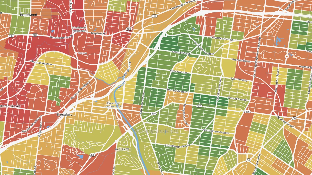 Lindenwood Park, St. Louis, MO Map of Theft Rates