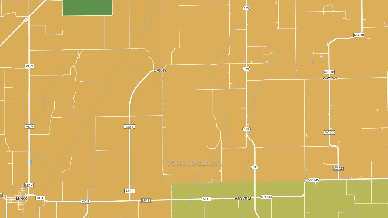Lindley, MO Map of Theft Rates