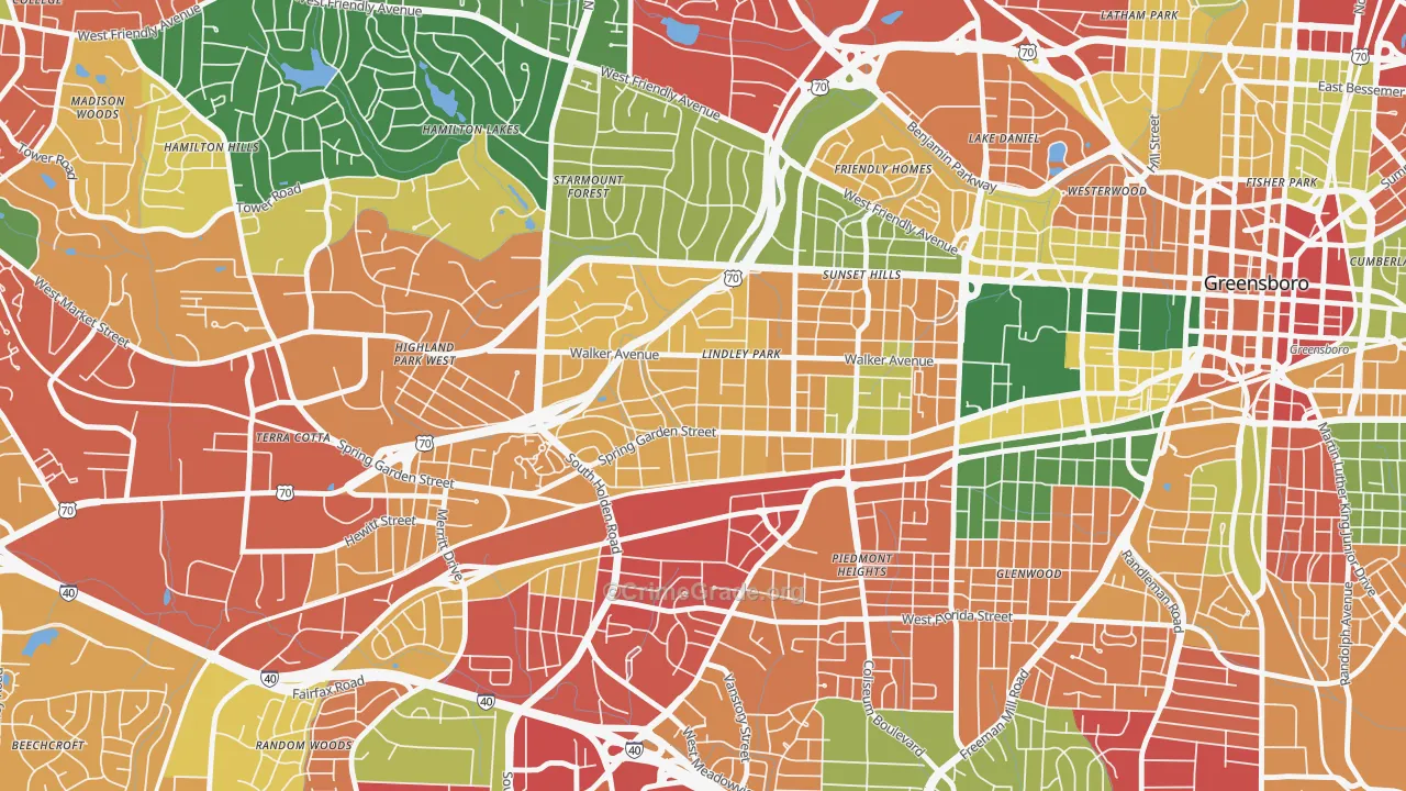 Lindley Park, Greensboro, NC Map of Theft Rates