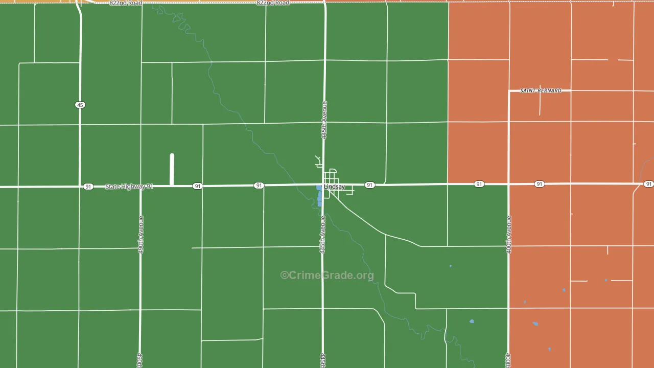 Lindsay, NE Map of Theft Rates