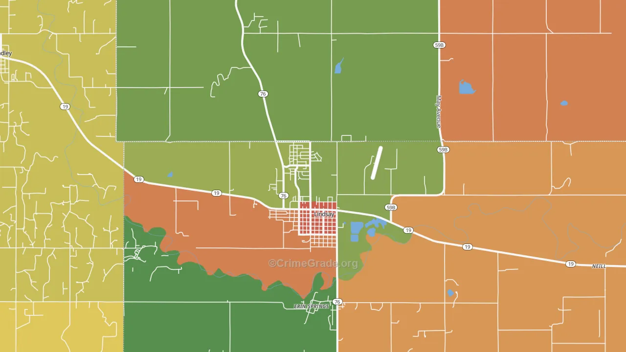 Lindsay, OK Map of Theft Rates