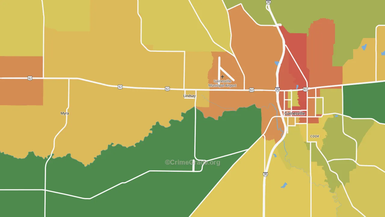 Lindsay, TX Map of Theft Rates