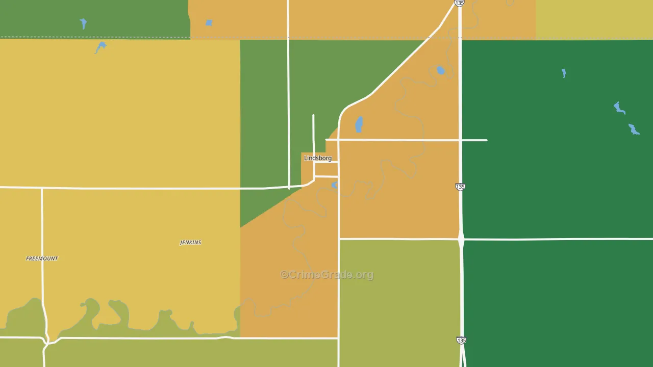 Lindsborg, KS Map of Theft Rates