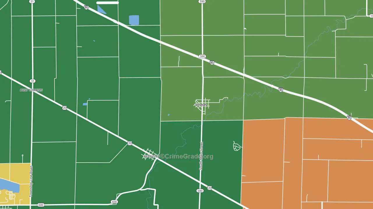 Lindsey, OH Map of Theft Rates