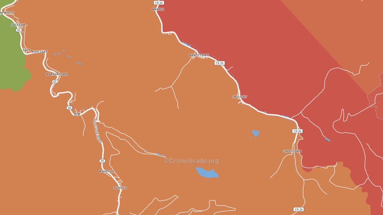 Lindytown, WV Map of Theft Rates