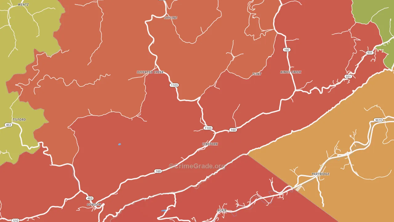 Linefork, KY Map of Theft Rates