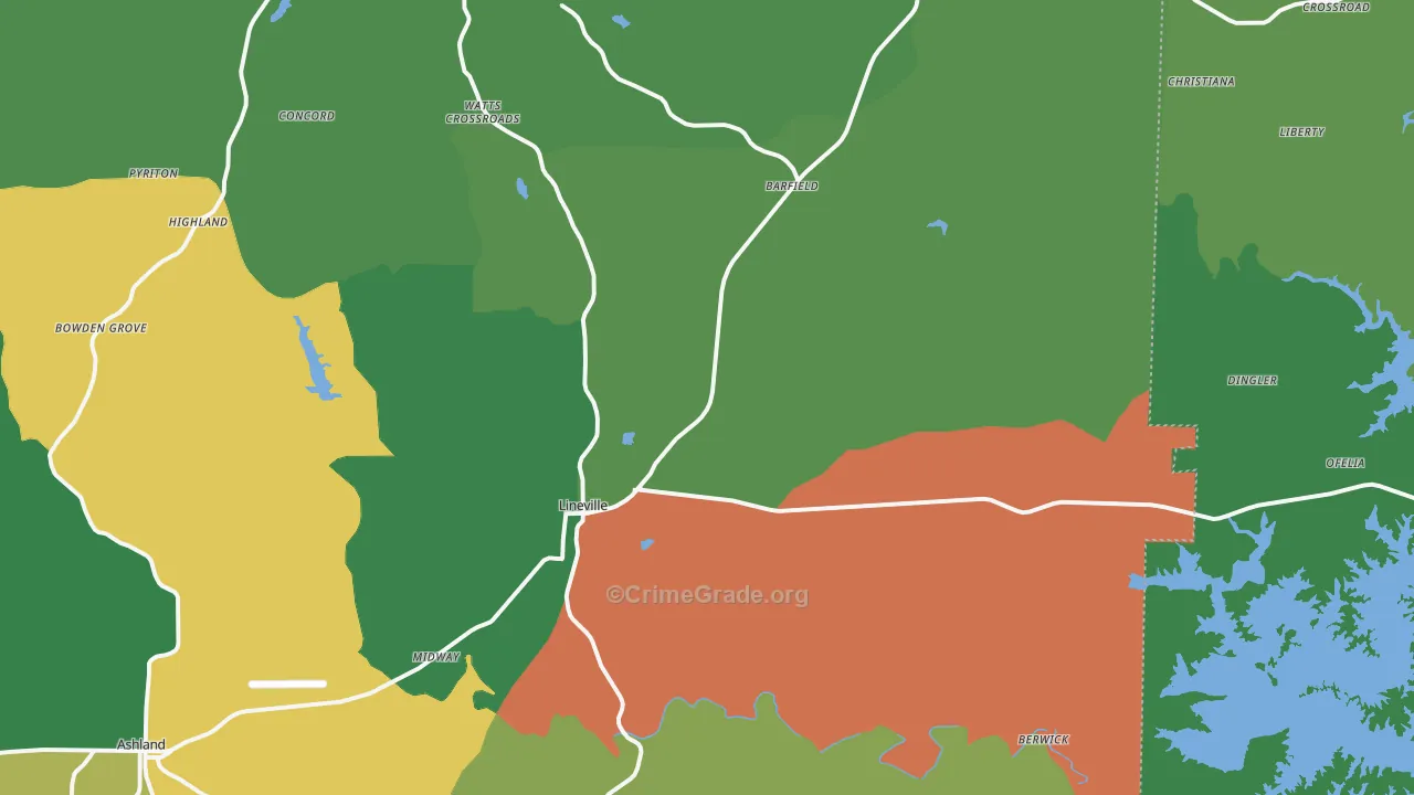 Lineville, AL Map of Theft Rates