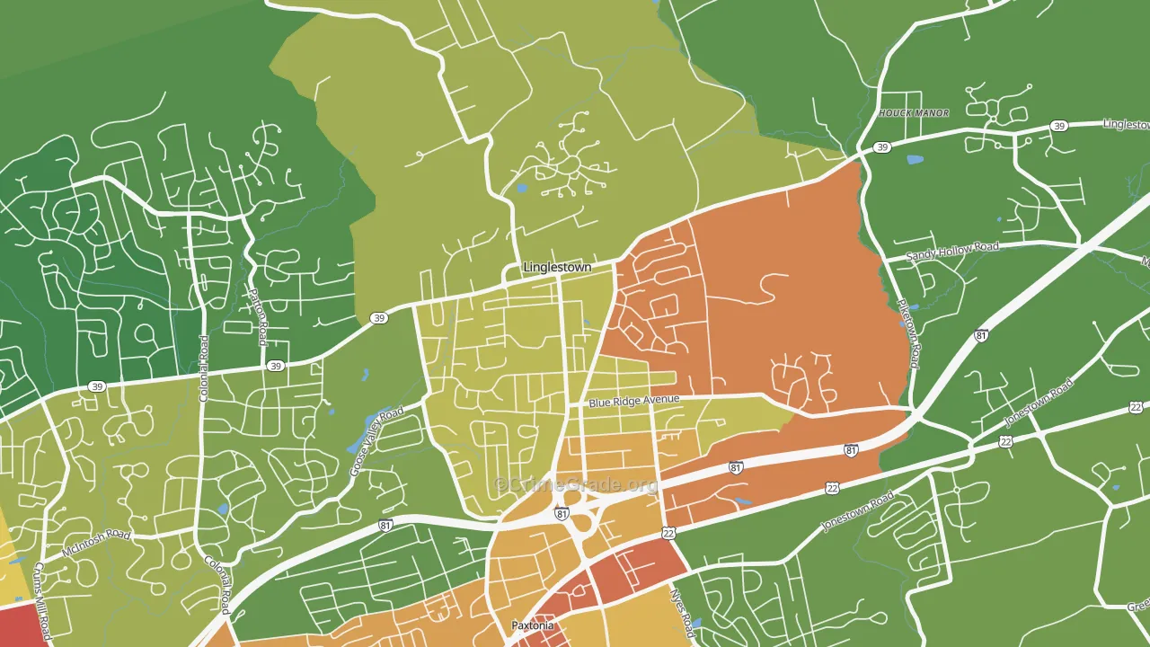 Linglestown, PA Map of Theft Rates
